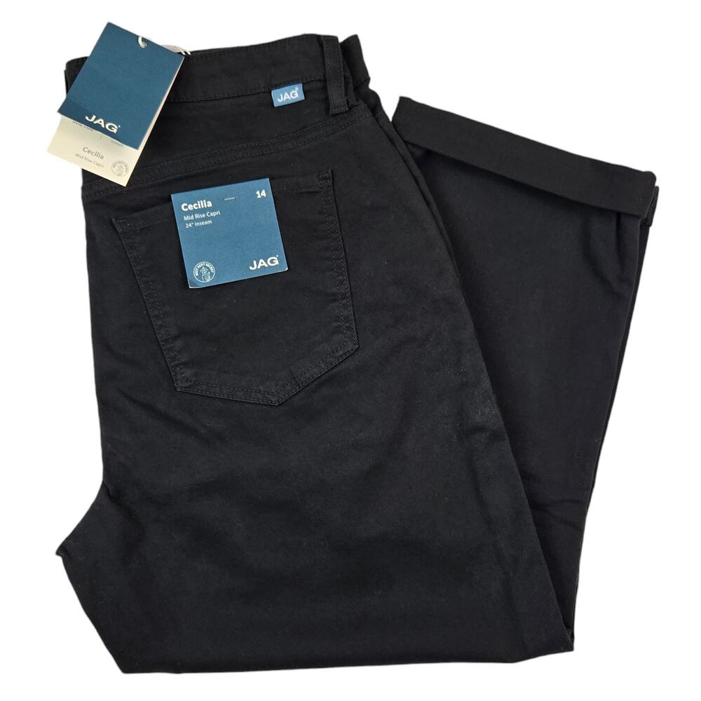 Jag Cecilia Capri Pants Size 14 Mid Rise Black Cotton Stretch